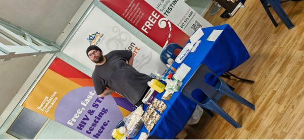 Benji providing rapid HIV and Syphilis testing at Market Fun Day in Onehunga