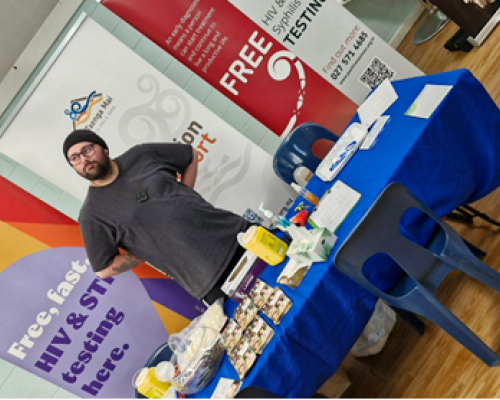 Benji providing rapid HIV and Syphilis testing at Market Fun Day in Onehunga